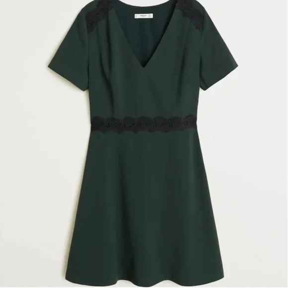 Mango | Dresses | Mng By Mango Emerald Green Lace Detail Mini Dress |  Poshmark